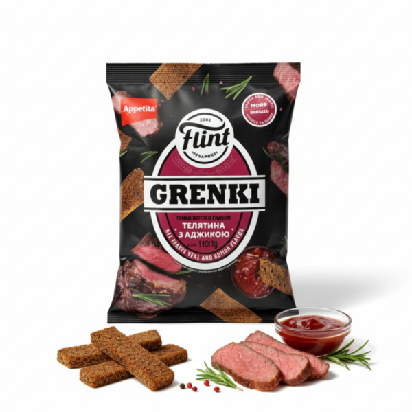 Сухарики „Флінт” зі смаком телятини з аджикою 110г