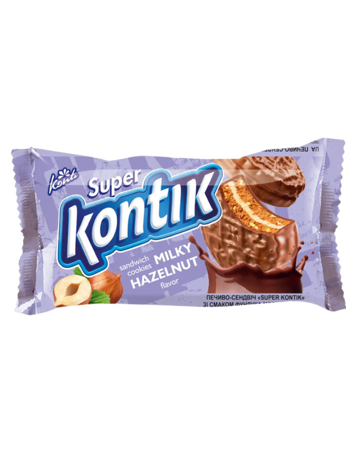 Печиво-сендвіч "Super Kontik" зі смаком горіха та молока 90г